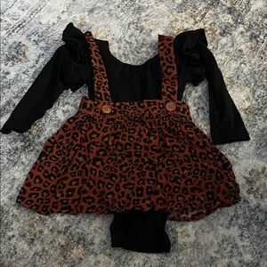 Leopard Print Kids Dress with Black Top